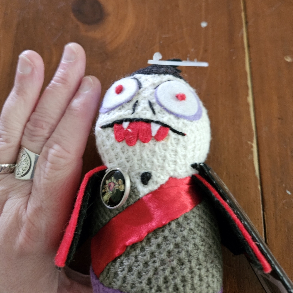 NWT Yarn Zombie Crocheted Vampire Plush Toy with Red Accents